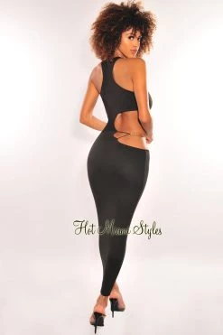 Vendor-unknown Black Sleeveless Gold Chain Cut Out Midi Dress Just In