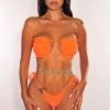 Vendor-unknown Just In Tangerine Ruched Bust Frill Padded Bandeau Bikini