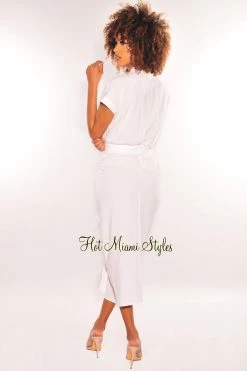 Nikibiki White Collared Button Up Short Sleeve Tie Up Shirt Dress