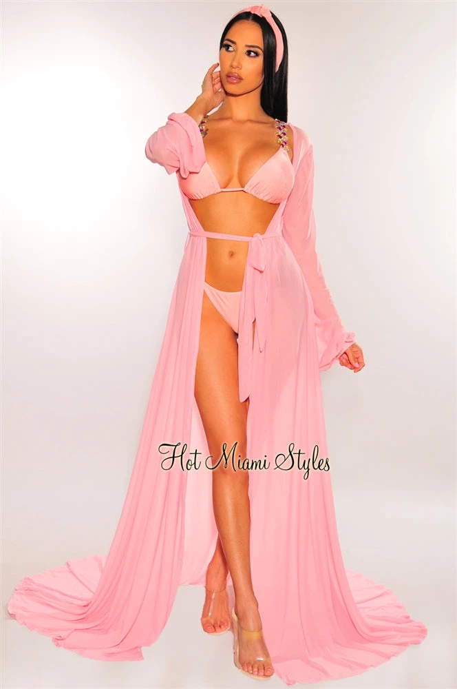 NIKIBIKI Blush Sheer Mesh Belted Cover Up Just In