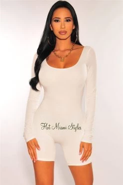 Vendor-unknown Just In HMS Essential: Off White Round Neck Perfect Fit Double Lined Long Sleeve Romper