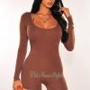 Vendor-unknown HMS Essential: Toffee Round Neck Perfect Fit Double Lined Long Sleeve Romper Just In