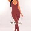Vendor-unknown Just In Chocolate Plunge V Neck Sleeveless Jumpsuit