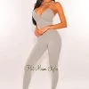 Vendor-unknown Light Gray Ribbed Faux Bustier CrissCross Back Jumpsuit Just In