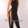 Vendor-unknown Just In Black Slit Leg Harem Jumpsuit
