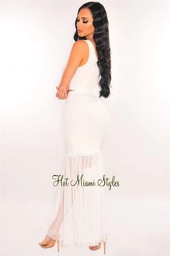 Sole Mio (set) Just In White Ribbed Knit Tank Net Skirt Two Piece Set