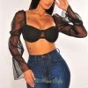 Orange Shine Black Mesh Long Sleeves Bustier Crop Top Just In