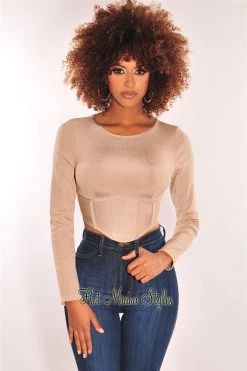 Vendor-unknown Nude Ribbed Bandage Boned Curved Hem Crop Top Just In