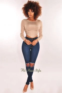 Vendor-unknown Nude Ribbed Bandage Boned Curved Hem Crop Top Just In