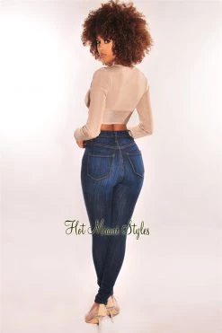 Vendor-unknown Nude Ribbed Bandage Boned Curved Hem Crop Top Just In