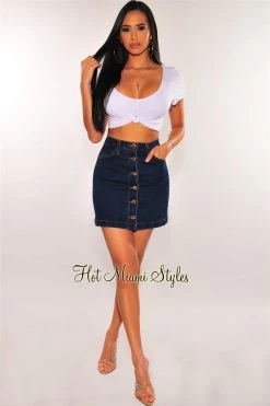 Double Zero Inc. Dark Denim Rose Gold Button Up Skirt Just In