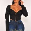 Vendor-unknown Black O-Ring Zipper Boned Long Sleeves Crop Top Just In