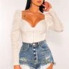 Vendor-unknown Just In White O-Ring Zipper Boned Long Sleeves Crop Top