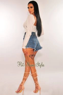 Vendor-unknown Just In White O-Ring Zipper Boned Long Sleeves Crop Top