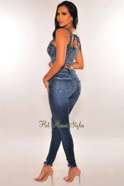 Vendor-unknown Denim Wash Distressed Frayed Hem Skinny Jeans Just In