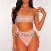 Vendor-unknown Blush Silver Rhinestone Bandeau High Waist Bikini