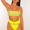 Vendor-unknown Neon Yellow Silver Rhinestone Bandeau High Waist Bikini