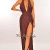 ARK & Co Dark Chocolate Halter Open Back Slit Maxi Dress Just In