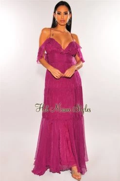 Vendor-unknown Amethyst Ruffle Off Shoulder Maxi Dress