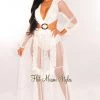 Vendor-unknown White Fringe Cut Out Lace Up Back Long Sleeves Maxi Dress