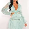 Vendor-unknown Just In Mint Ruffle Cut Out Lace Up Long Sleeves Dress
