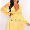 Vendor-unknown Yellow Ruffle Cut Out Lace Up Long Sleeves Dress