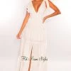 Vendor-unknown White V Neck Tie Up Button Up Slit Tiered Maxi Dress
