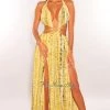 Vendor-unknown Yellow Tie Dye O-Ring Cut Out Gold Belted Double Slit Maxi Dress Just In