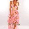 Vendor-unknown Lilac Multi Color Print Cut Out Lace Up Back Belted Slit Maxi Dress Just In