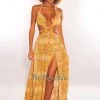 Vendor-unknown Orange Print O-Ring Cut Out Gold Belted Double Slit Maxi Dress Just In