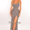 Vendor-unknown Gray Iridescent Sequins Lace Up Open Back Ruched Butt Slit Gown Just In