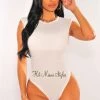 Glamazon White Silky Padded Shoulder Bodysuit Just In