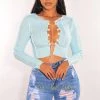 Vendor-unknown Iced Blue Exposed Seams Lace Up Long Sleeve Top Just In