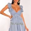 Vendor-unknown Just In Baby Blue V Neck Ruffle Cut Out Romper