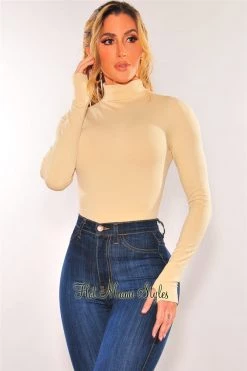 Glamazon HMS Essential: Nude Turtleneck Seamless Long Sleeves Long Top