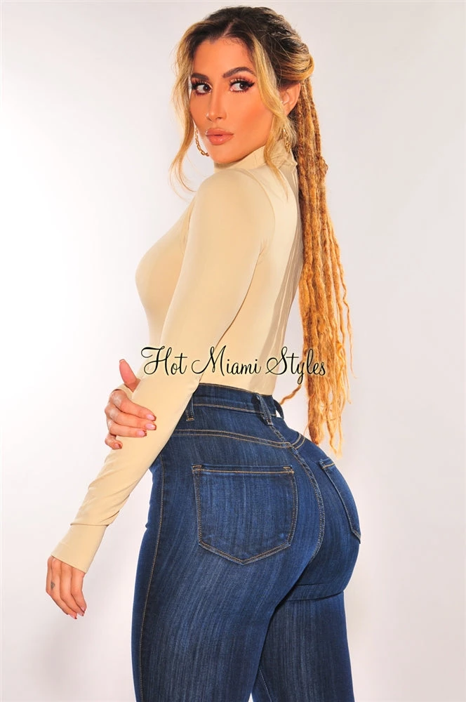 Glamazon HMS Essential: Nude Turtleneck Seamless Long Sleeves Long Top