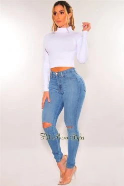 Glamazon Just In HMS Essential: White Turtleneck Seamless Long Sleeves Crop Top