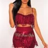 Vendor-unknown Wine Flowing Sequins Bustier Shorts Two Piece Set Just In