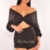 Vendor-unknown Just In Black Knit Knotted Off Shoulder Short Two Piece Set