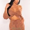 Vendor-unknown Just In Chocolate Knit Knotted Off Shoulder Short Two Piece Set