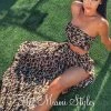 Sole Mio (set) Leopard Print Strapless Slit Maxi Skirt Two Piece Set Just In