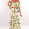 Vendor-unknown White Tropical Print Off Shoulder Smocked Ruffle Maxi Skirt Two Piece Set Just In