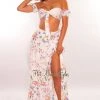 Vendor-unknown White Floral Print Tie Up Tiered Maxi Skirt Two Piece Set