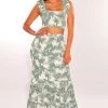Vendor-unknown White Palm Print Smocked Ruffle Maxi Skirt Two Piece Set Just In