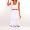 Vendor-unknown White Smocked Ruffle Maxi Skirt Two Piece Set