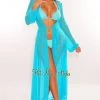 Vendor-unknown Just In Aqua Mesh Long Sleeves Belted Maxi Cover Up