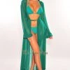 Vendor-unknown Emerald Mesh Long Sleeves Belted Maxi Cover Up Just In