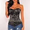 Orange Shine Just In Black Satin Boned Busk Corset Top