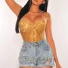 Orange Shine Mocha Floral Lace Sheer Underwire Padded Boned Corset Top