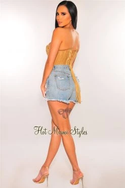 Orange Shine Mocha Floral Lace Sheer Underwire Padded Boned Corset Top